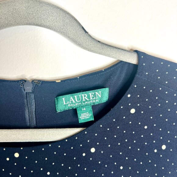 Lauren Ralph Lauren Navy Blue Polka Dot Drop Waist Ruffle Tiered Dress Sz 14 - Picture 2 of 5